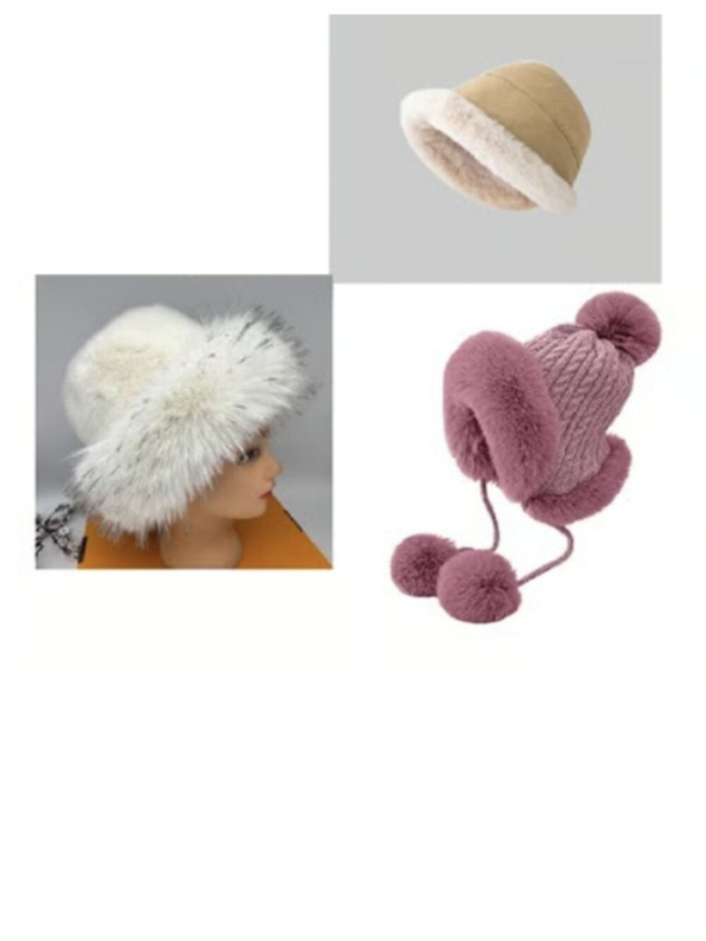 Bundle of 3pc winter hat (pink, cream, white)